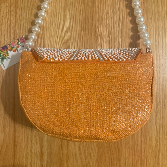 Limited Edition Viral Beaded Orange Purse With Pearl Strap - Picture 7 of 10